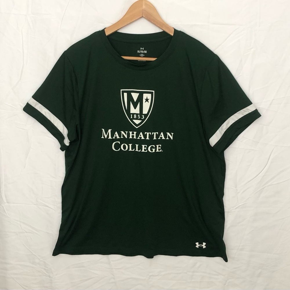 Under Armour Manhattan College Dark Green Logo Tee Unisex Mens Size XL/TG.